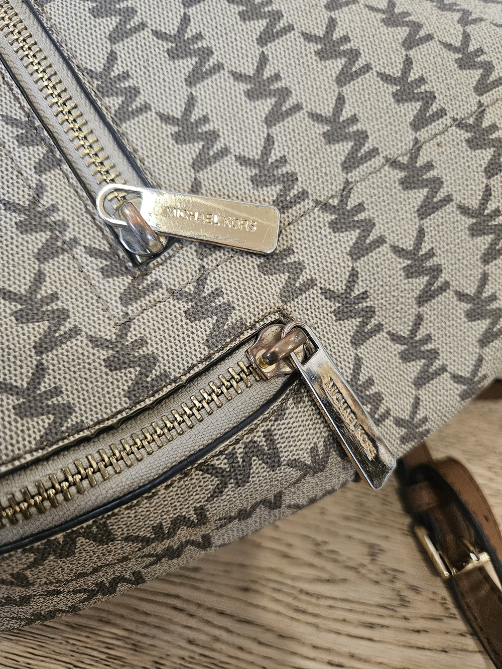 Michael Kors Beige and Brown MK Logo Dome Backpack - Picture 7 of 12
